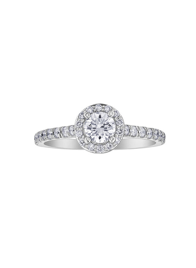 Bague halo blanc 18k 1 diamants canadien 0.41ct VS2 I 40=0.35ct