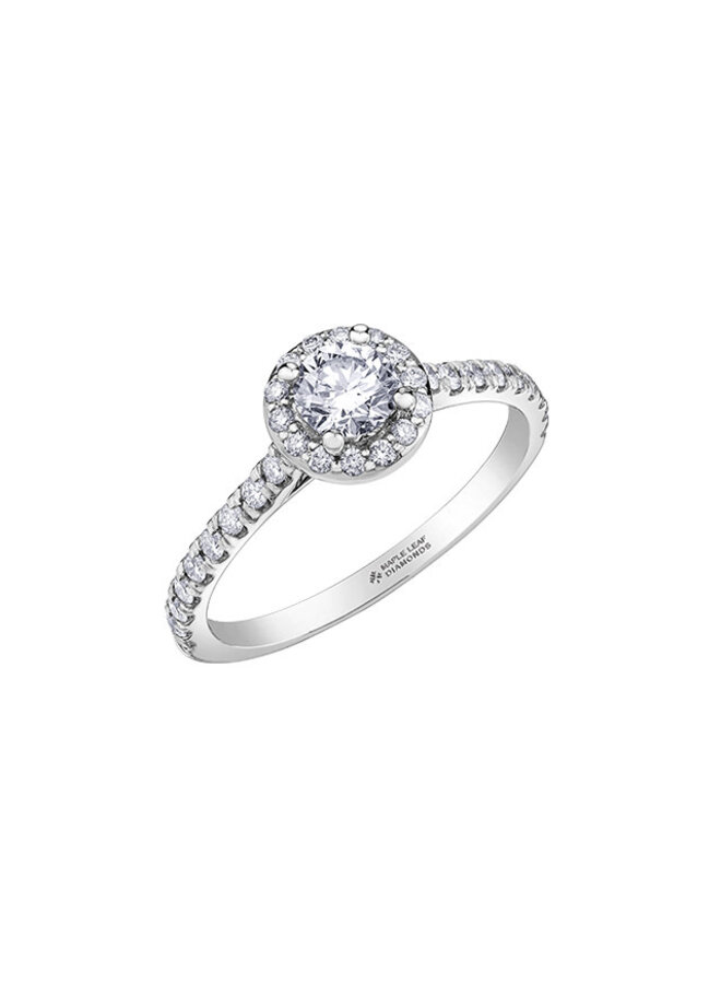 Bague halo blanc 18k 1 diamants canadien 0.41ct VS2 I 40=0.35ct