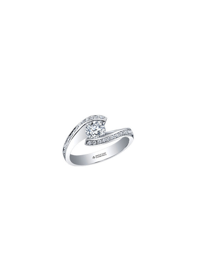 Bague solitaire or blanc 18k diamants canadiens 1=0.70ct SI2 F 28=0.15