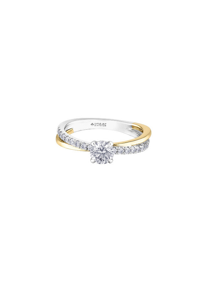 Bague solitaire 2 tons tressé 18k diamant canadien 1x0.52ct VS1 I 26=0.23ct