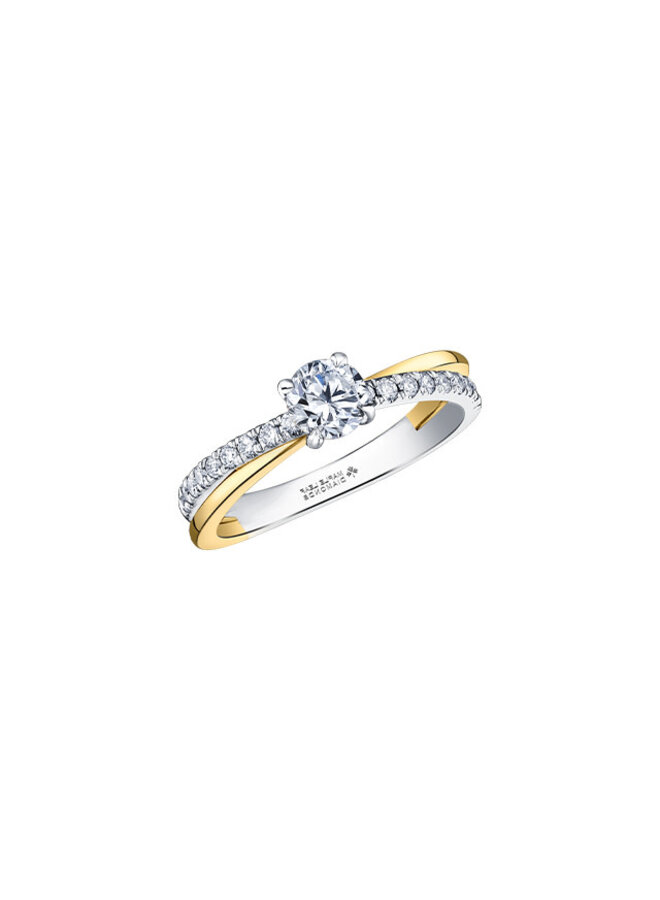 Bague solitaire 2 tons tressé 18k diamant canadien 1x0.52ct VS1 I 26=0.23ct