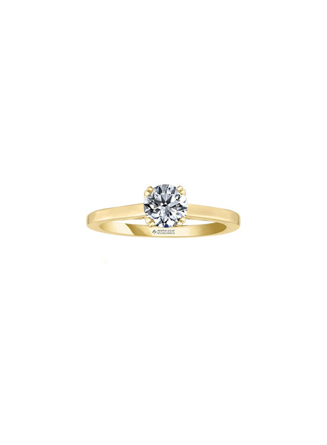 Bague solitaire or jaune 14k pétales diamants canadiens 1x0.71ct VS2 J 8=0.05ct