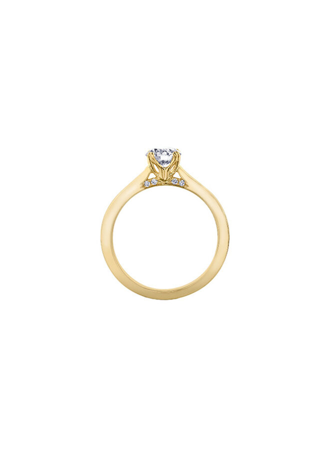 Bague solitaire or jaune 14k pétales diamants canadiens 1x0.71ct VS2 J 8=0.05ct