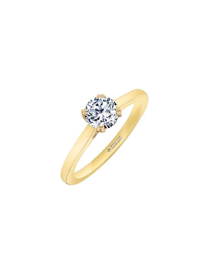 Bague solitaire or jaune 14k pétales diamants canadiens 1x0.71ct VS2 J 8=0.05ct