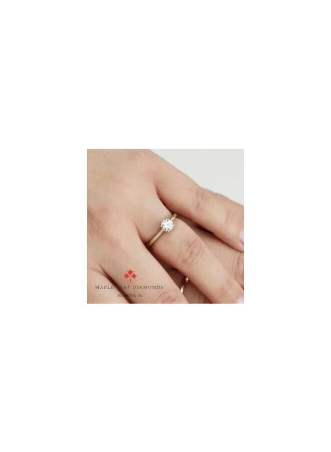 Bague solitaire or jaune 14k pétales diamants canadiens 1x0.71ct VS2 J 8=0.05ct