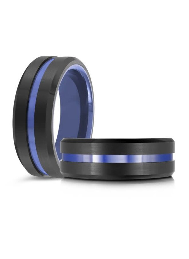 Jonc tungstène noir et bleu 8mm gr.10