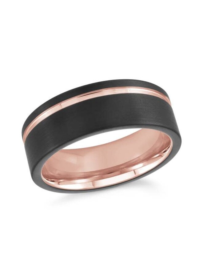 Jonc Tungstène brossé noir et rose 8mm