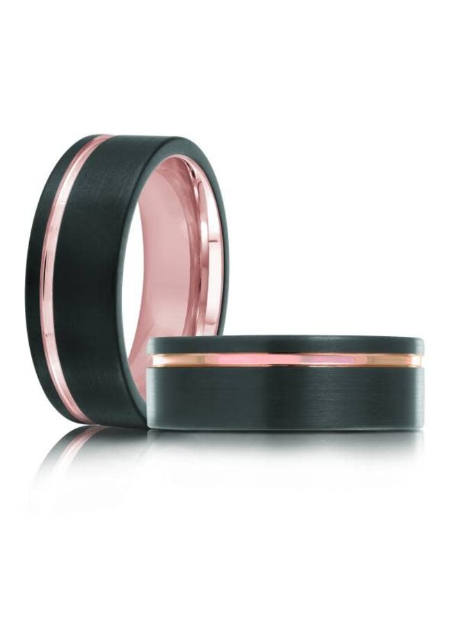 Jonc Tungstène brossé noir et rose 8mm