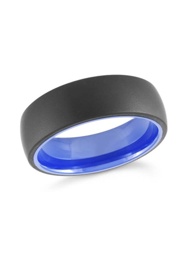 Jonc tungstène brossé noir et bleu 7mm
