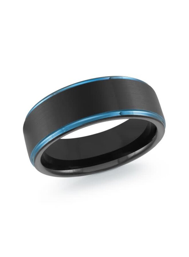 Jonc homme tungstène noir et bleu brossé 8mm