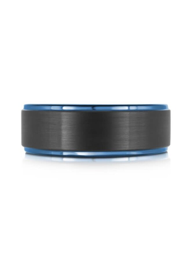 Jonc homme tungstène noir et bleu brossé 8mm