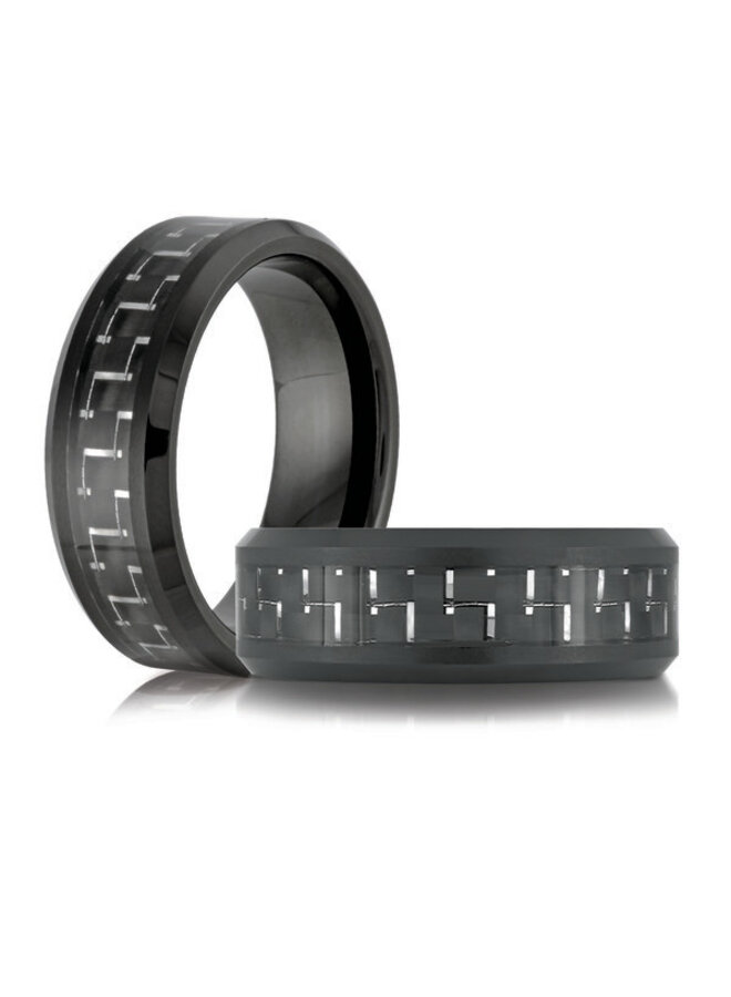 Jonc tungsten noir carré argenté 8mm
