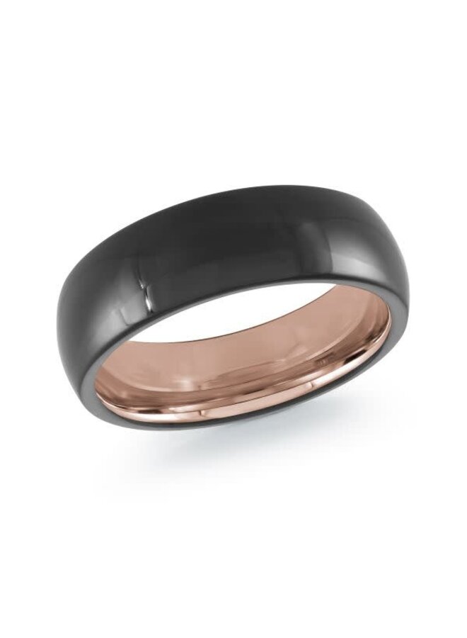 Jonc tungstène homme noir lustré et rose gold 7mm