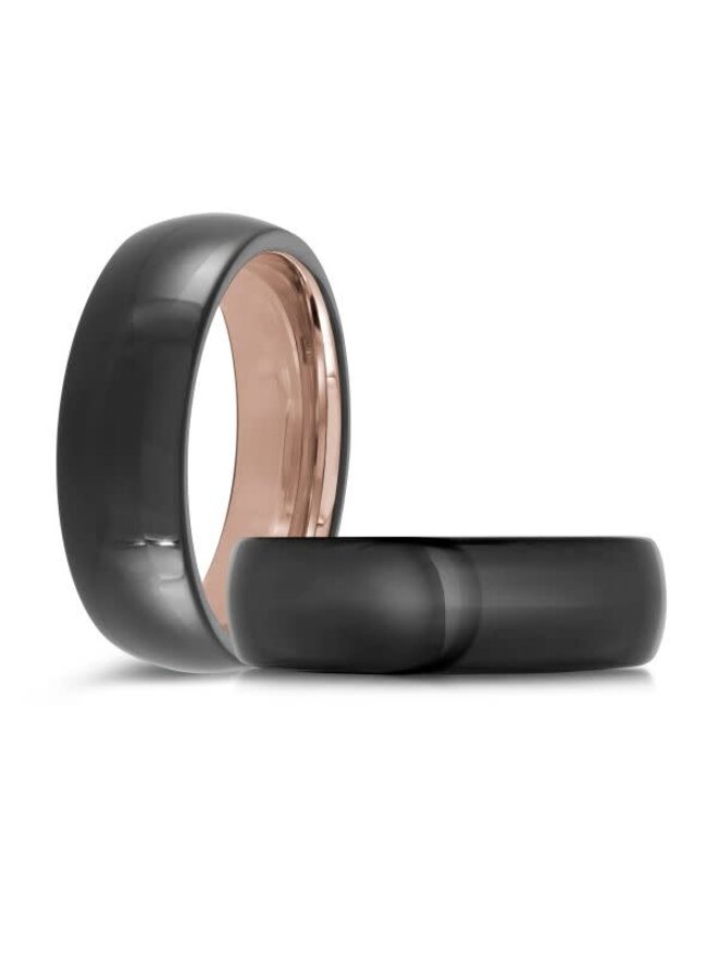 Men's shiny black and rose gold bangle 7mm