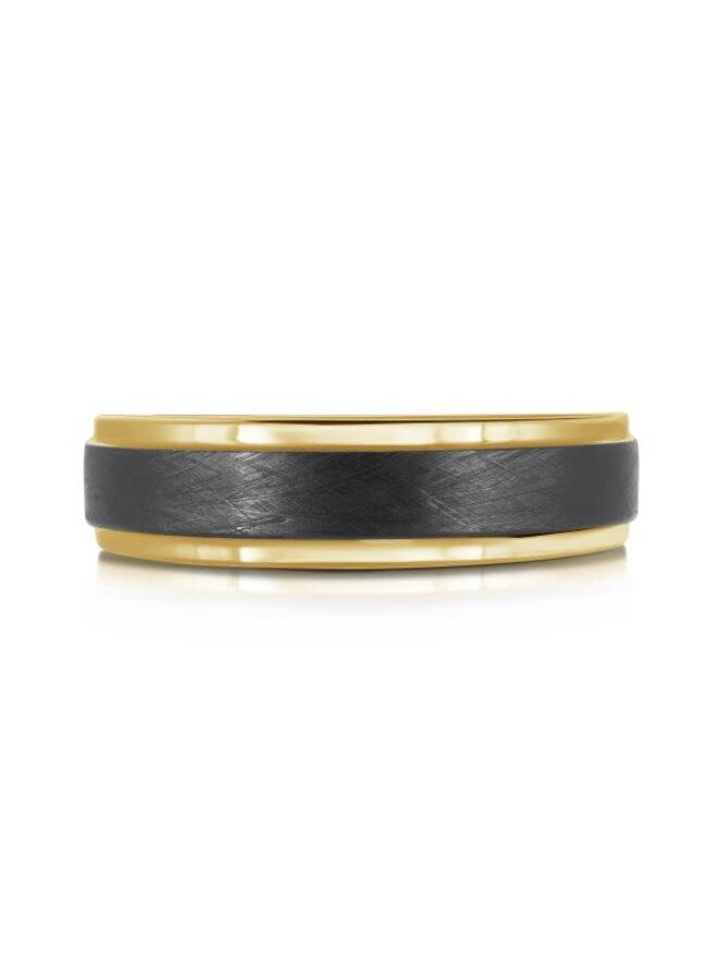Jonc homme noir et or ciselé tungstène 6mm
