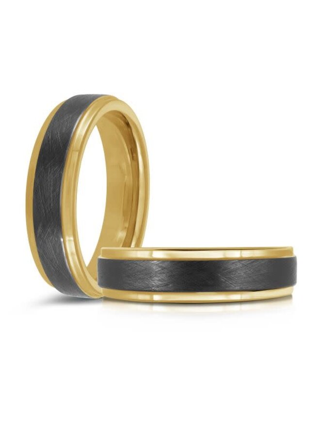 Jonc homme noir et or ciselé tungstène 6mm
