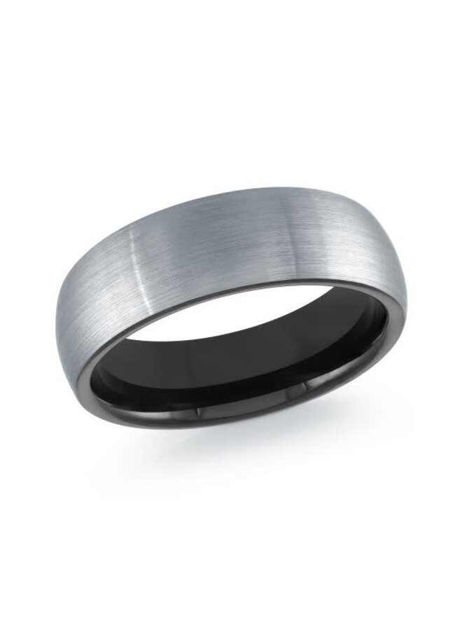 Jonc homme tungstène brossé couleur argent et noir 7mm