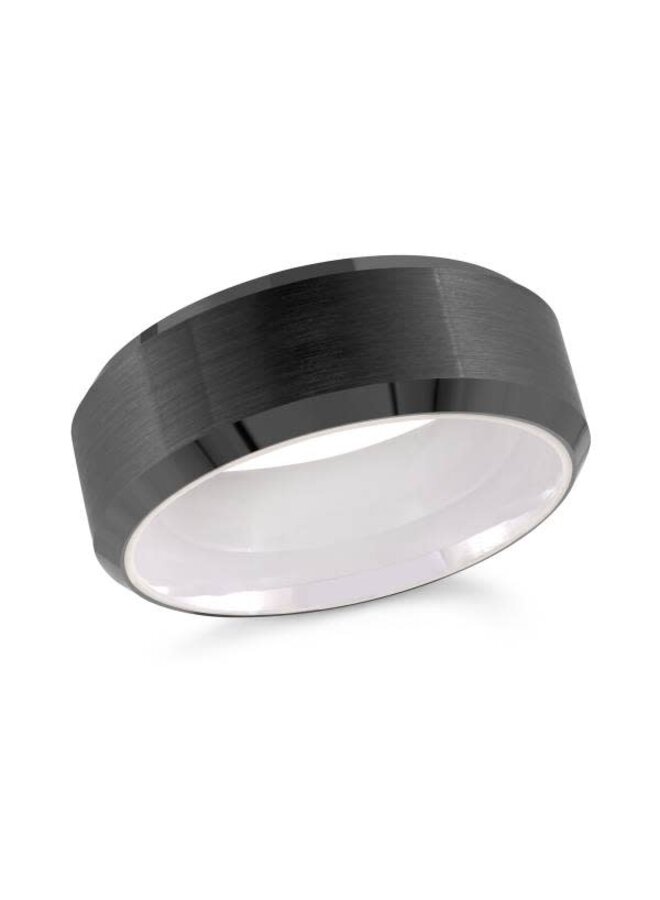 Jonc Tungstène brossé noir et blanc 8mm