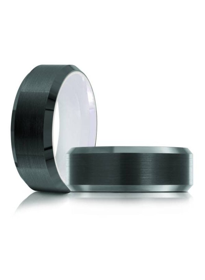 Jonc Tungstène brossé noir et blanc 8mm