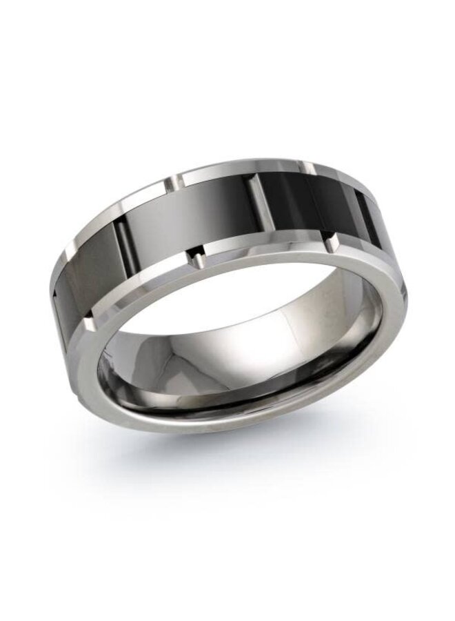Jonc tungsten noir et argenté rectangles 8mm