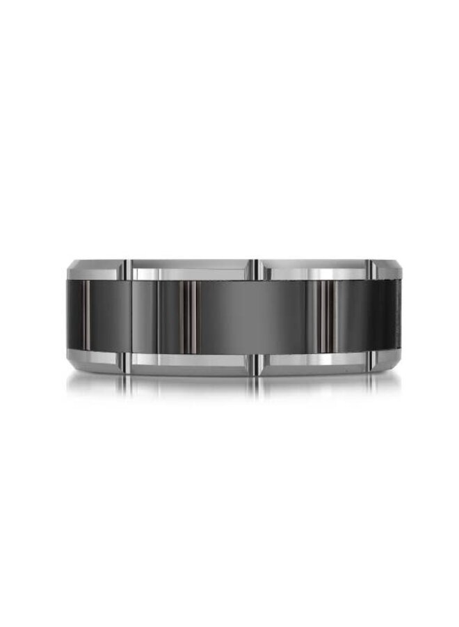 Black and silver tungsten bangle rectangles 8mm