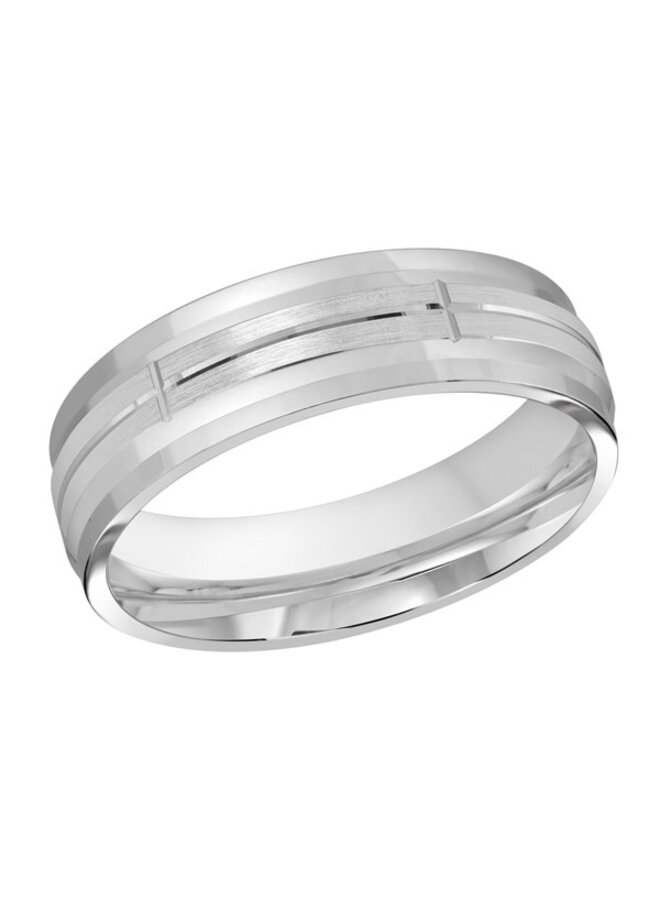 Jonc homme or blanc 10k motifs rectangulaires brossés 6mm