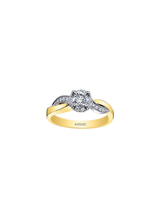 Bague halo 14k deux tons diamants canadiens 1x0.50ct 16=0.16ct SI2 G