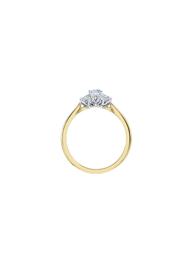 Bague or jaune 14k trinité diamants canadiens 1x0.25ct 2=0.221ct SI2 G