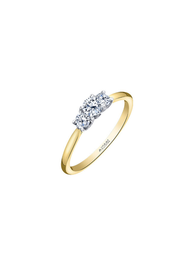 Bague or jaune 14k trinité diamants canadiens 1x0.25ct 2=0.221ct SI2 G