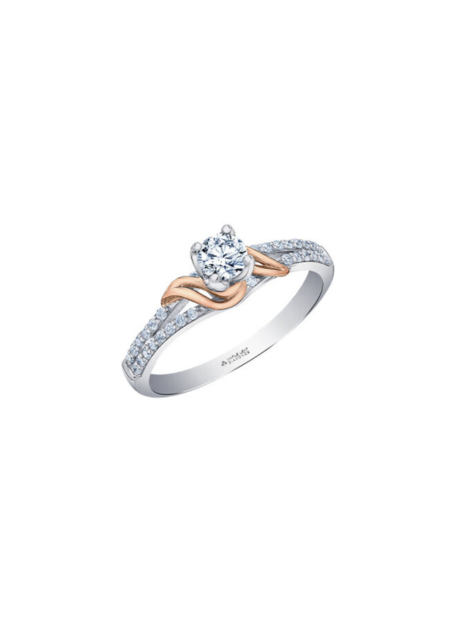 Bague solitaire deux tons 14k diamants canadiens 1x0.30ct 30=0.15ct SI2 D