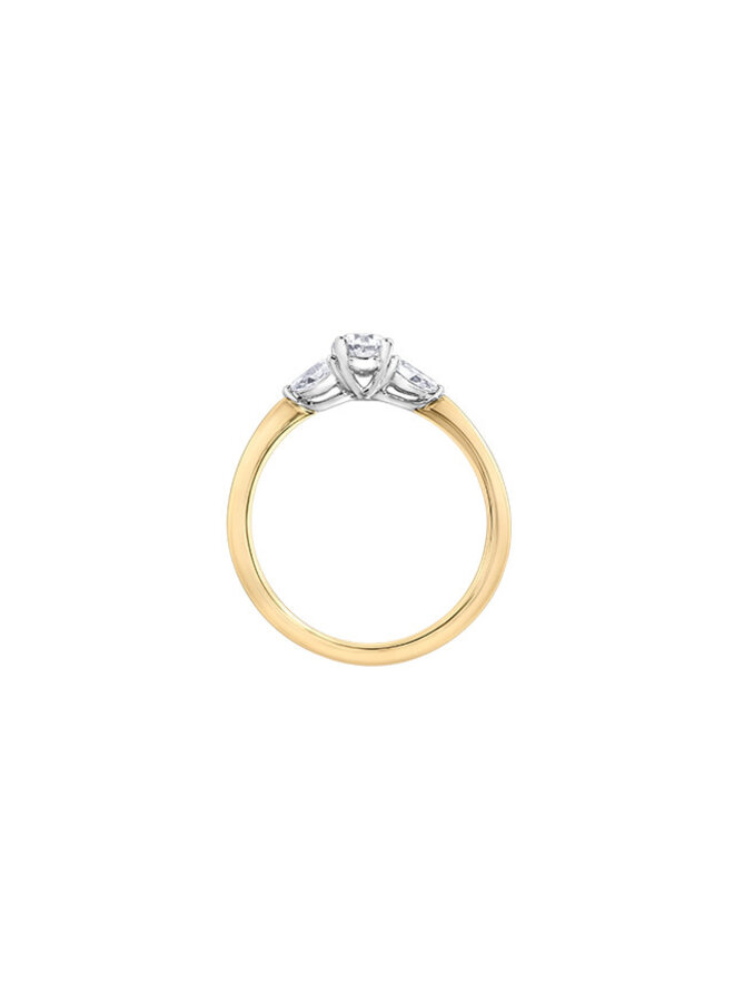 Bague jaune 14k trinité diamant ovale 1x0.40ct poires 2x0.25ct I GH