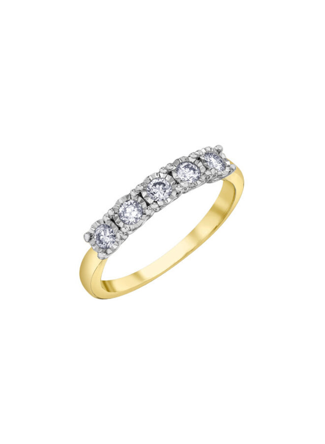 Semi-éternité or jaune 10k illusion diamants 5=0.33ct I GH