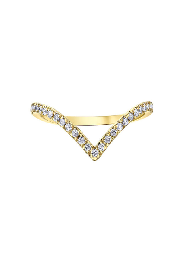Semi-éternité or jaune 10k V prononcé diamants 27=0.216ct I GH