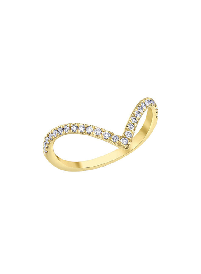 Semi-éternité or jaune 10k V prononcé diamants 27=0.216ct I GH