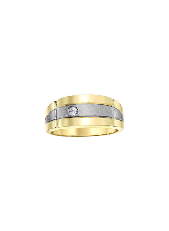 Bague homme 10k 2 tons 1 diamant 0.07ct I GH