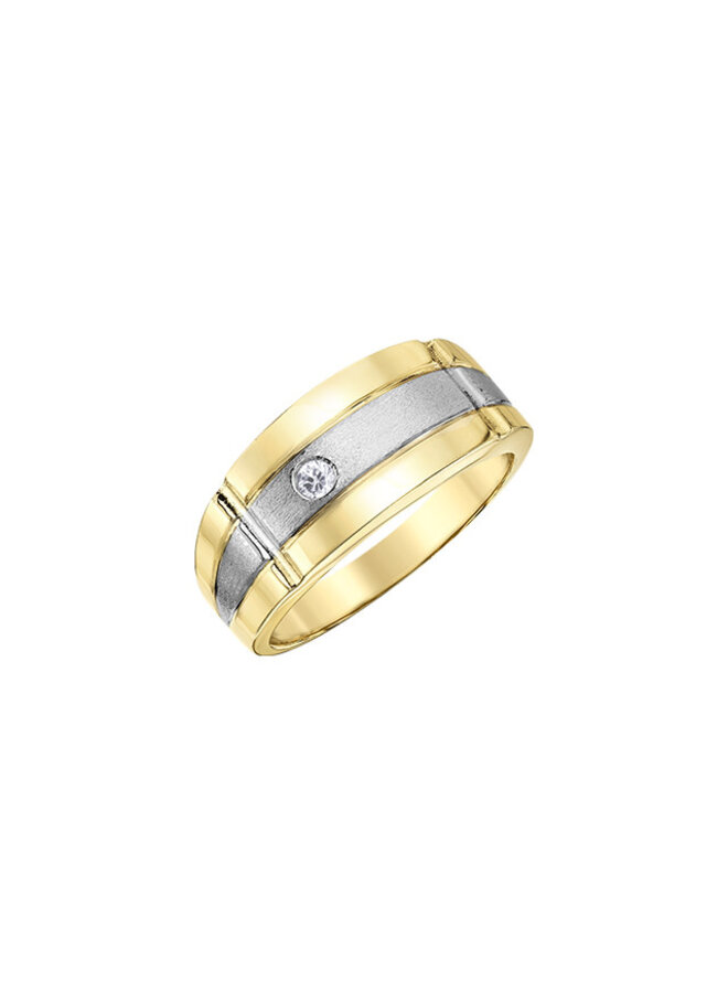 Bague homme 10k 2 tons 1 diamant 0.07ct I GH