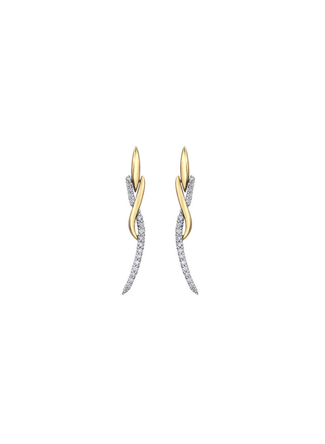 Boucles d'oreilles or deux tons 10k pendante diamants 36=0.33ct I GH