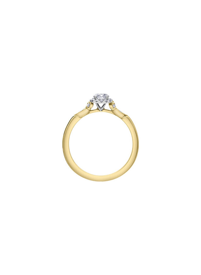 Bague or jaune 14k halo diamants 1=0.30ct 24=0.134ct I GH