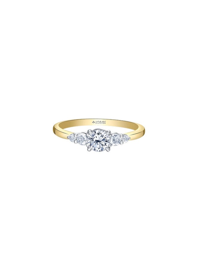 Bague or jaune 14k diamants 1=0.50ct 4=0.20ct I GH