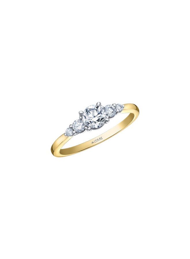 Bague or jaune 14k diamants 1=0.50ct 4=0.20ct I GH