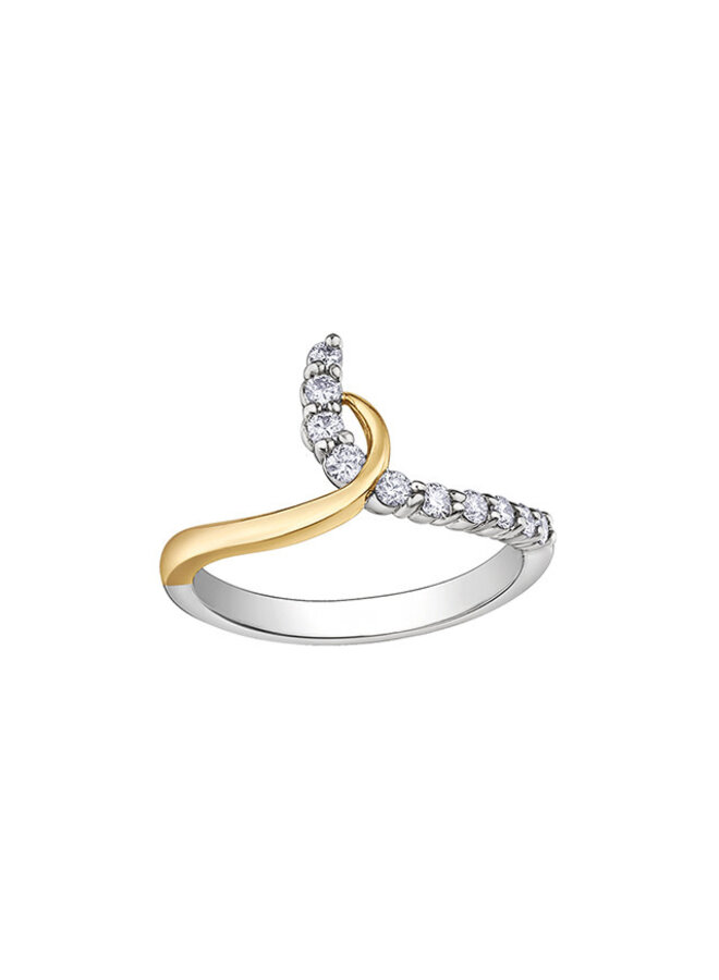 Bague or deux tons 10k croisée diamants 10=0.255ct I GH