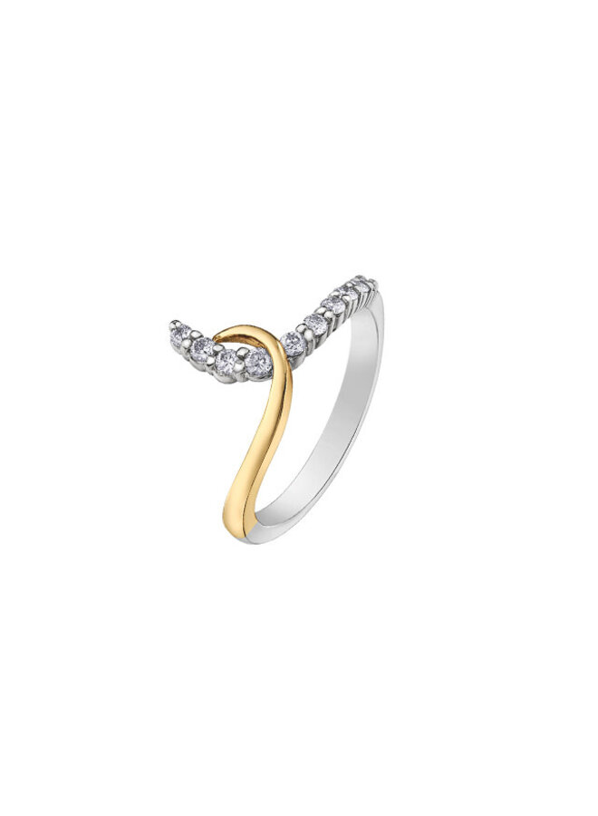 Bague or deux tons 10k croisée diamants 10=0.255ct I GH