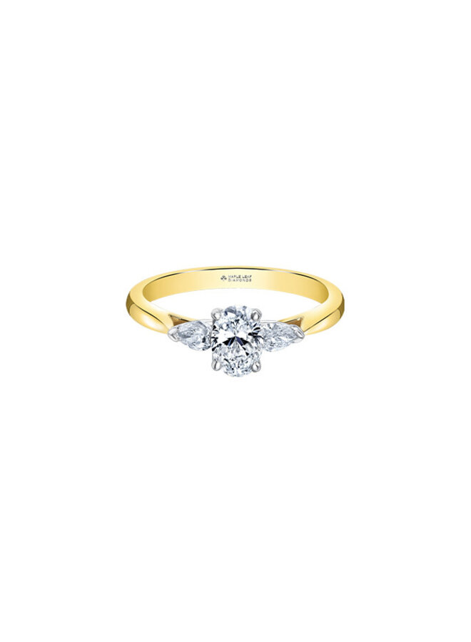 Bague jaune 18k diamants canadiens ovale 1=0.50ct VVS2 D poires 2=0.20ct