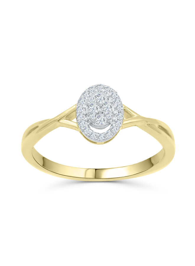 Bague 10k jaune Halo 0.15ct I GH