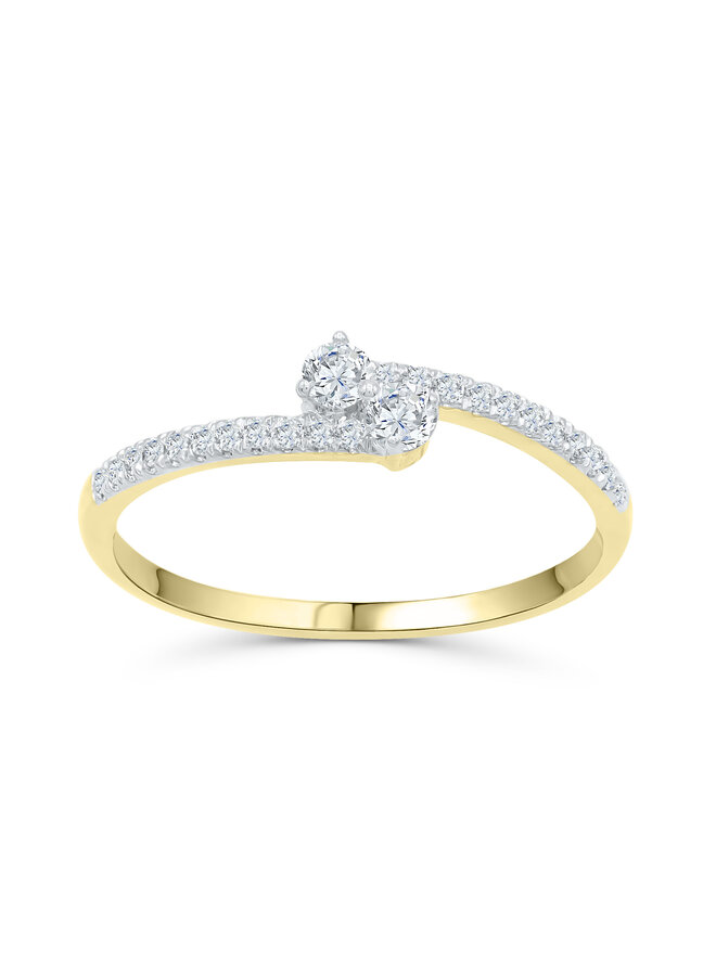 Bague 10k jaune 2 diamant centrale 0.25ct I GH