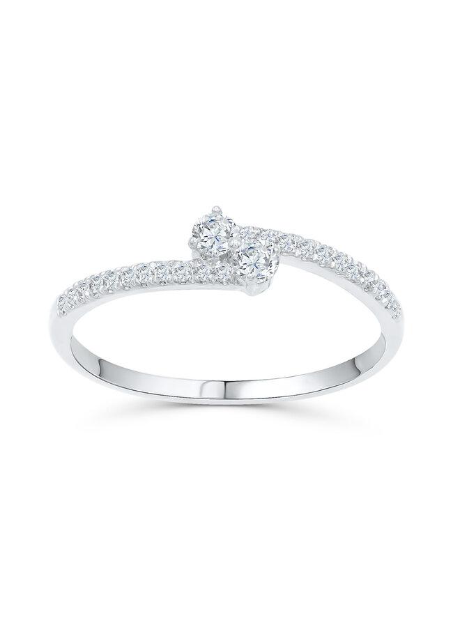 Bague 10k blanc 2 diamant centrale 0.25ct I GH