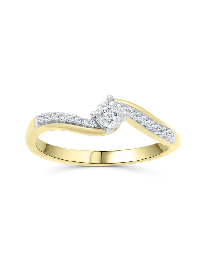 Bague 10k jaune diamant illusion 0.12ct I GH