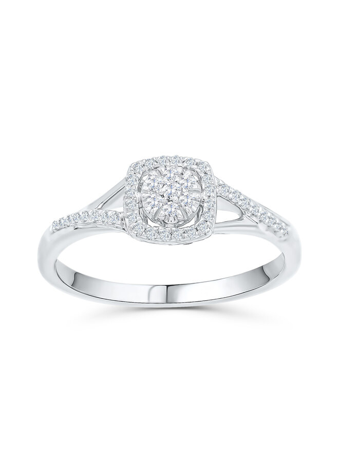 Bague 10k blanc Halo 0.15ct I GH