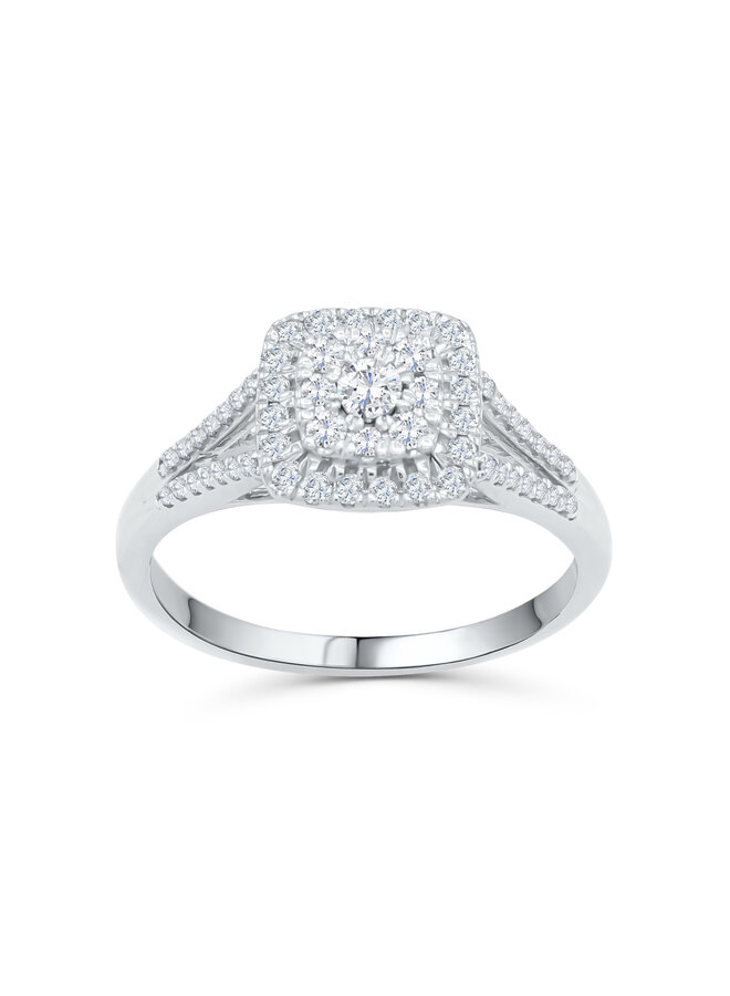 Bague 10k blanc diamant Halo 0.33ct I GH