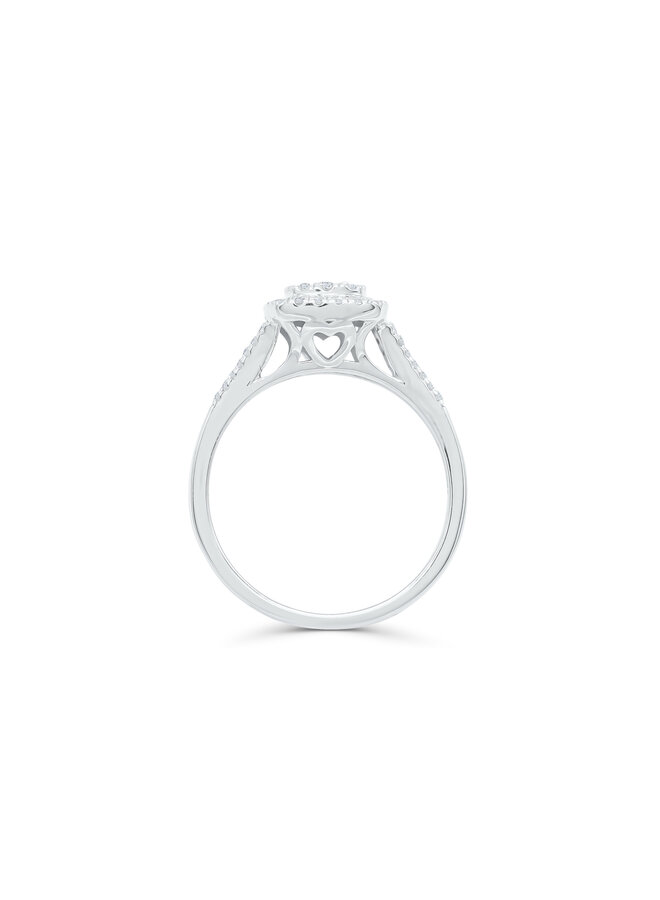 Bague 10k blanc diamant Halo 0.33ct I GH